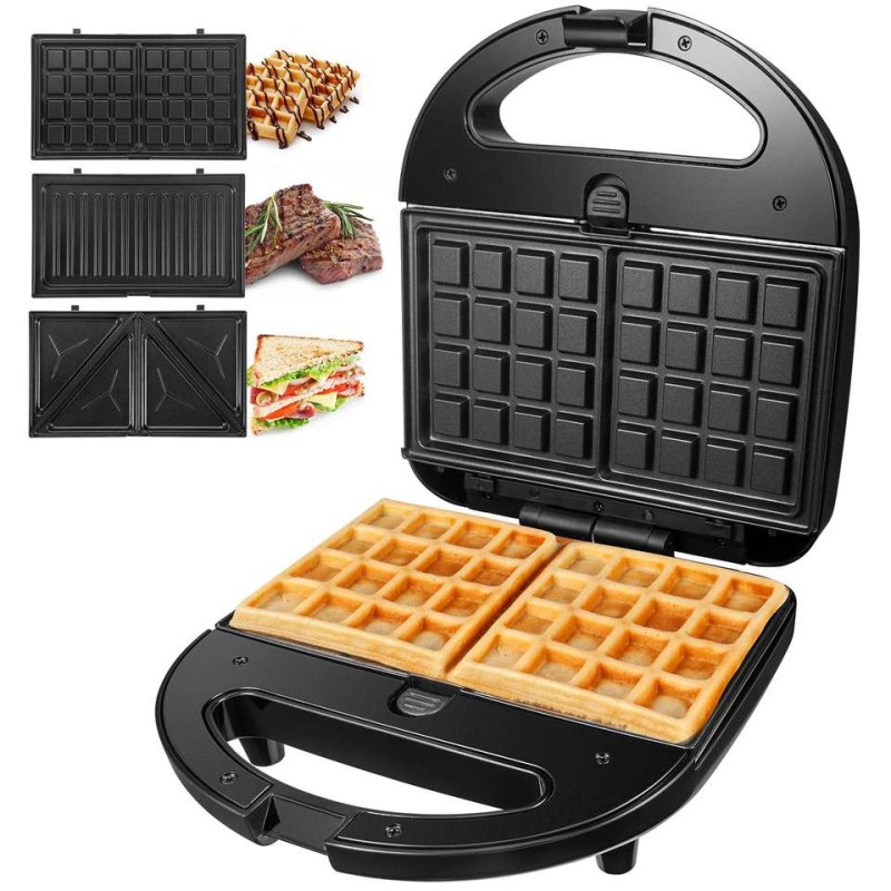 Mini Waffle Maker Detachable Breakfast Sandwich Maker Toaster 3 In 1 Non  Stick Sandwich Maker With Cool Touch Handle